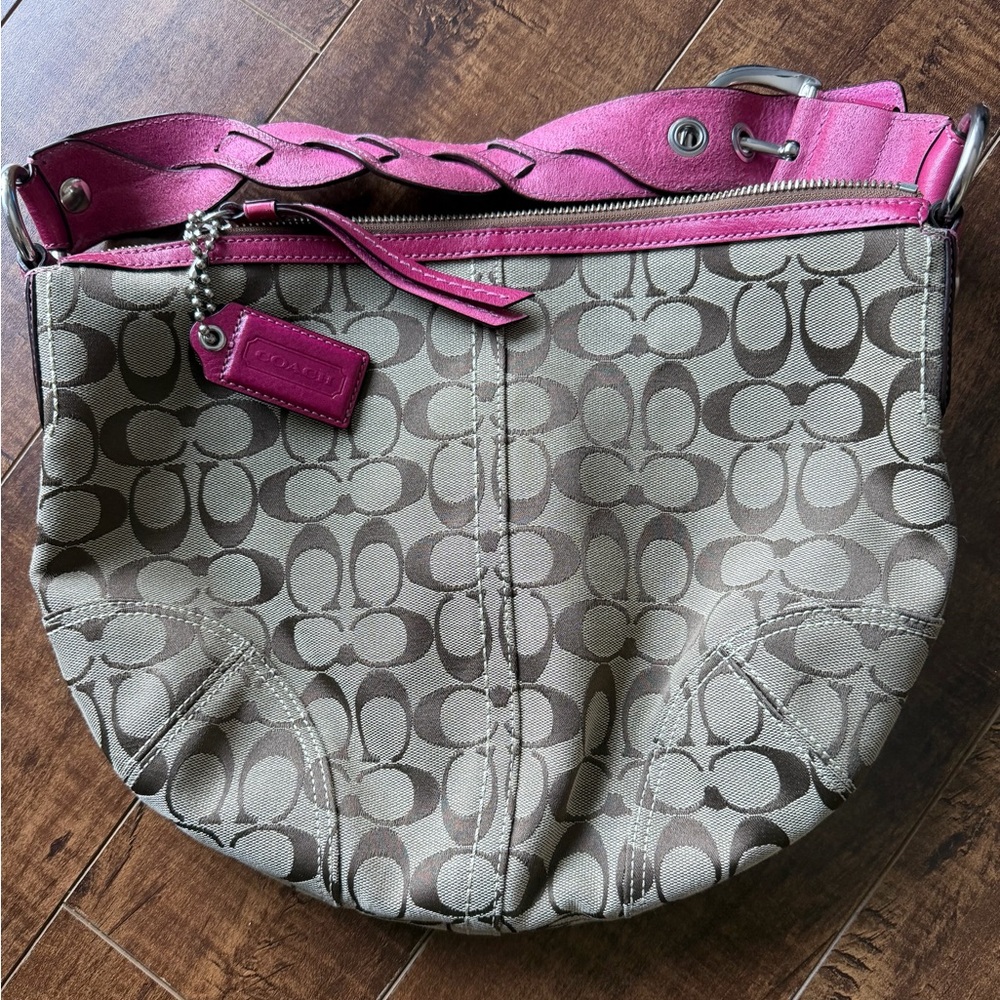 Coach Canvas Shoulder Bag - Brown and Pink
